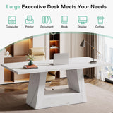 Modern Computer Desk, 63-Inch Large Office Desk Workstation, Simple Style Executive Desk Study Table with Sturdy Base