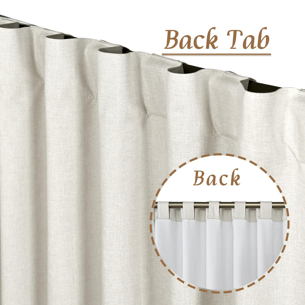 100% Blackout Natural Linen Bedroom Curtains 63 Inches Long, Ivory