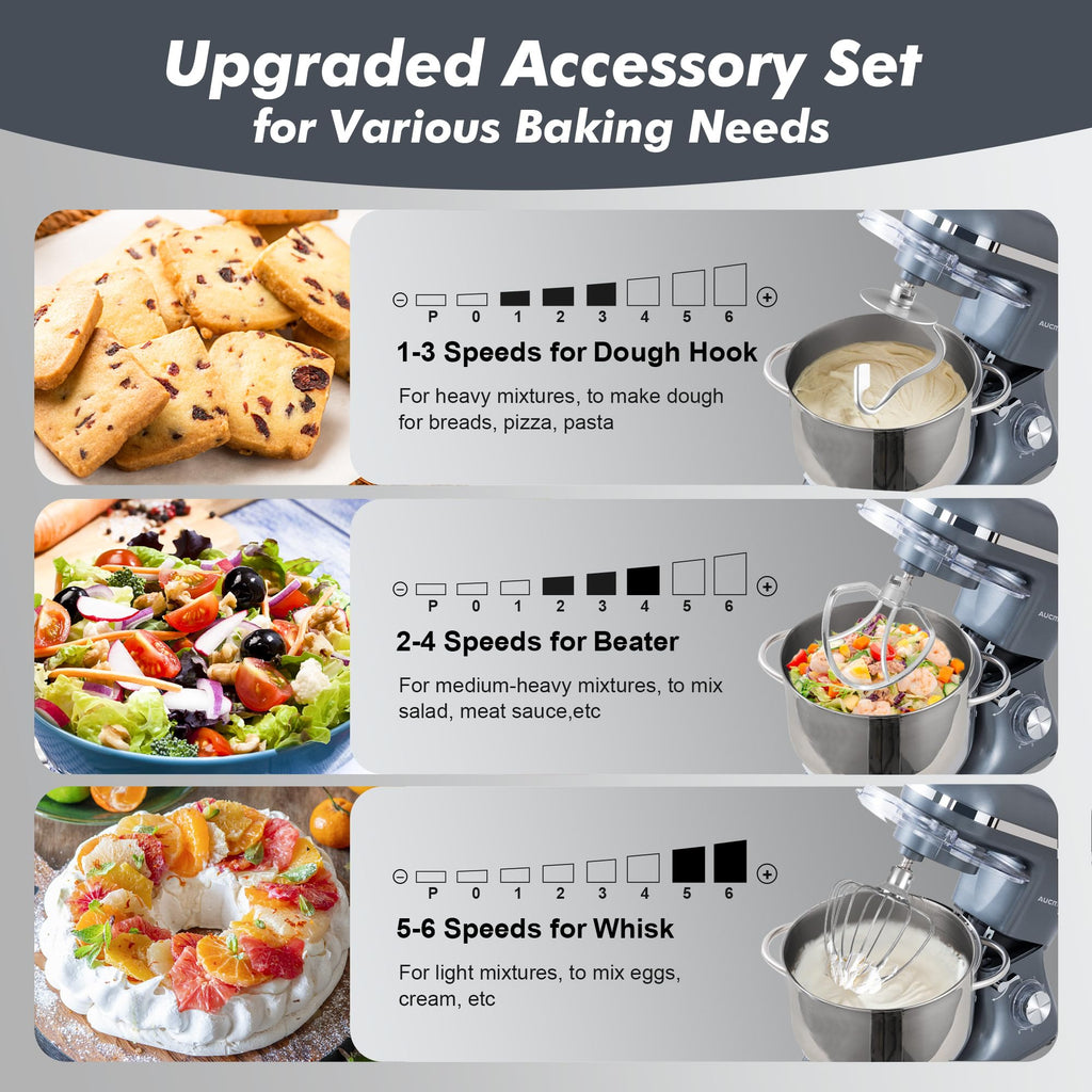 Stand Mixer,8QT 900W Tilt-Head Food Mixer, Kitchen Electric Mixer with Dough Hook, Wire Whip & Beater (Gray, 8QT)