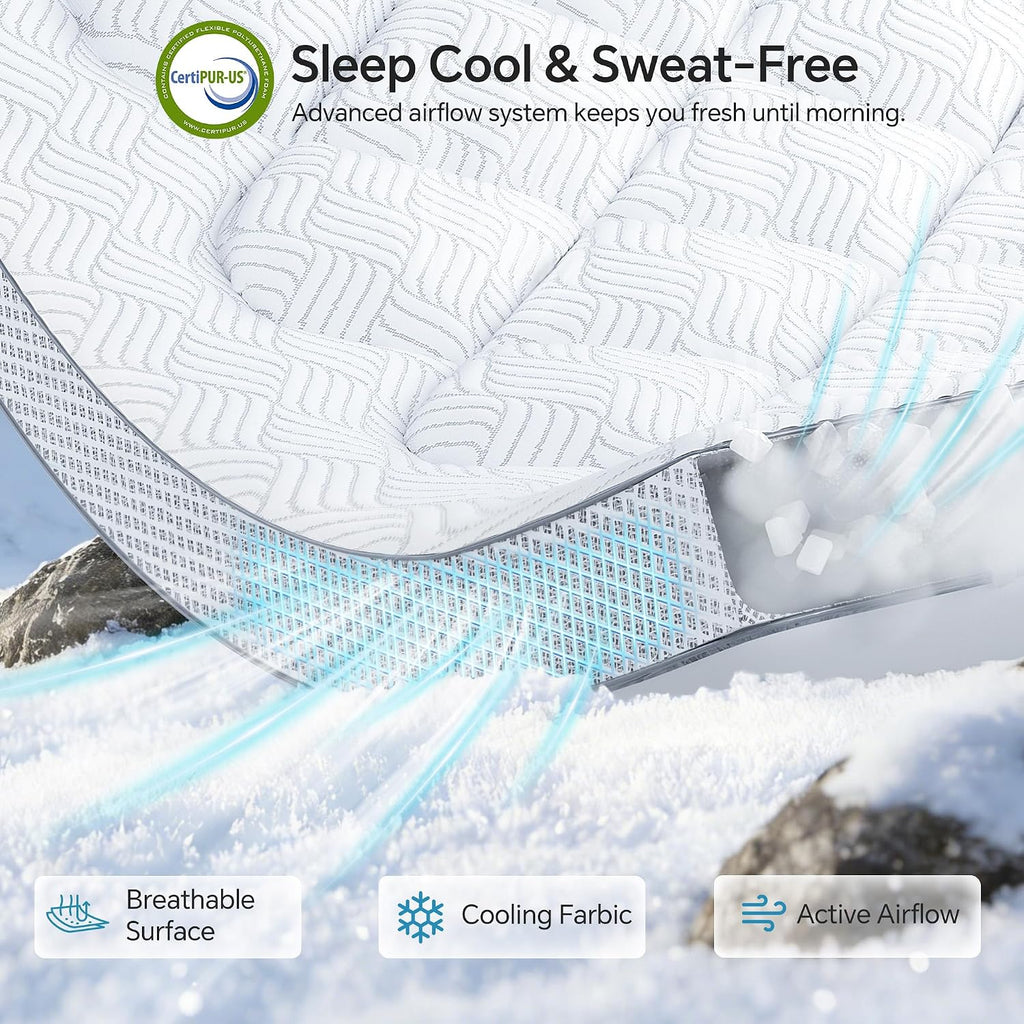 Full Mattress Topper, Viscose Derived from Bamboo, Pillow Top | Breathable Mesh Sides, Shredded Memory Foam Blend