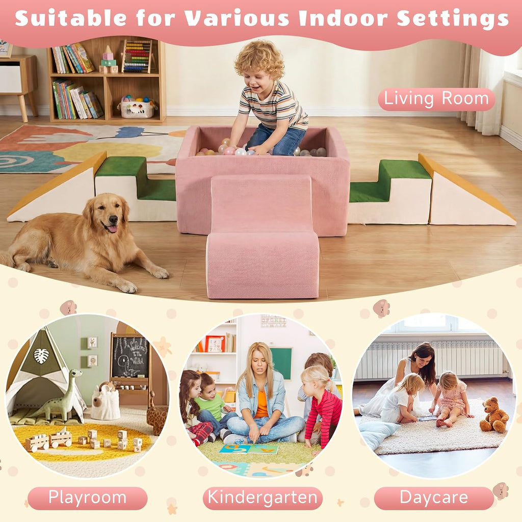 Piece Modular Foam Climbing Blocks for Toddlers with Ball Pit,Pink