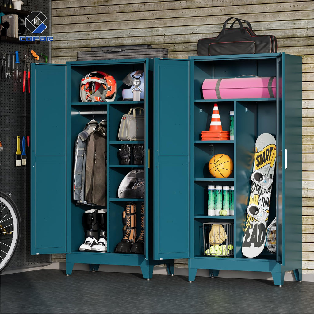 71'' Tall Wardrobe Closet with Doors, Metal Bedroom Armoire with Adjustable Hanging Rod and Shelves, Farmhouse Broom