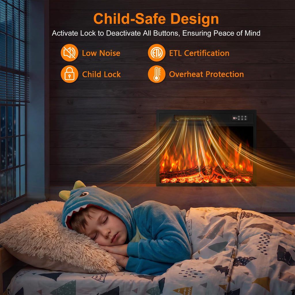 23 inch Electric Fireplace Insert, Fireplace Heater with Remote Control
