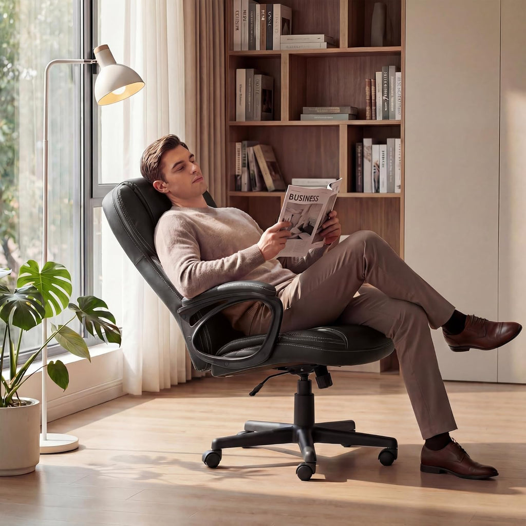 Office Executive Chair High Back Adjustable Managerial Home Desk Chair, Swivel Computer PU Leather Chair with Lumbar