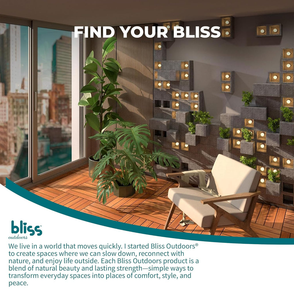 Bliss Outdoors Hardwood 6-Slat Interlocking Deck Tiles, Acacia Wooden Waterproof Patio Flooring for Balcony Indoor and