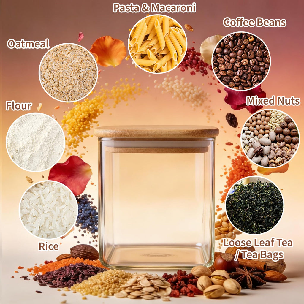 Glass Storage Containers with Lids [Multi-Size Set of 5], Airtight Glass Canisters & Pantry Organization, Clear Food