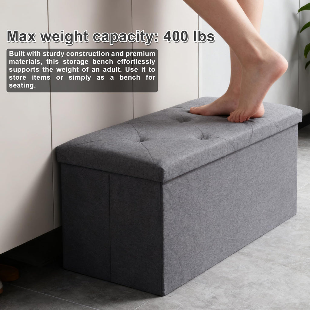 43 Inches Ottoman with Storage, Folding Storage Ottoman Bench Set, Storage Chest, Support, Grey