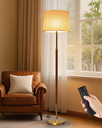 Mid Century Modern Wood Floor Lamp with Remote, Dimmable Tall Lamp