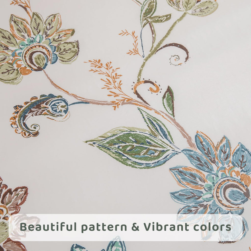 Floral Bed Sheets Queen Size - 100% Egyptian Cotton Sheets Elegant Botanical Leaves Flower Pattern Printed Bedding