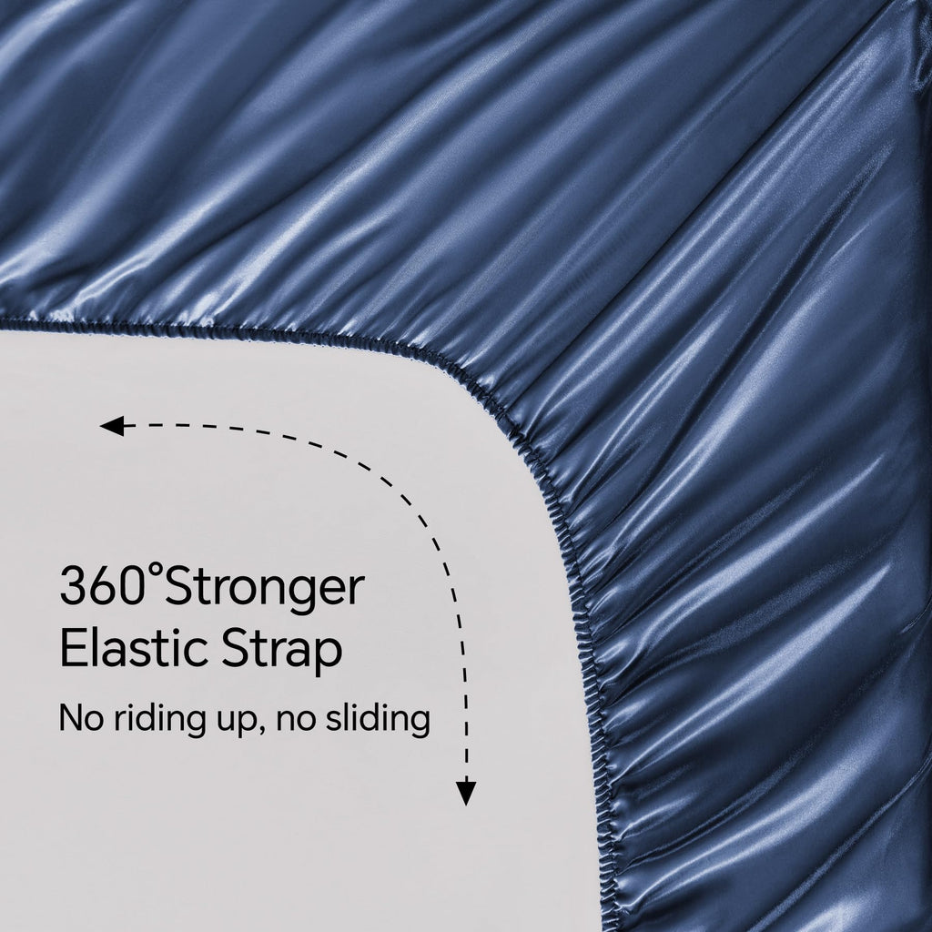 Satin Sheets King Size Bed Set, Navy, 4 Pieces