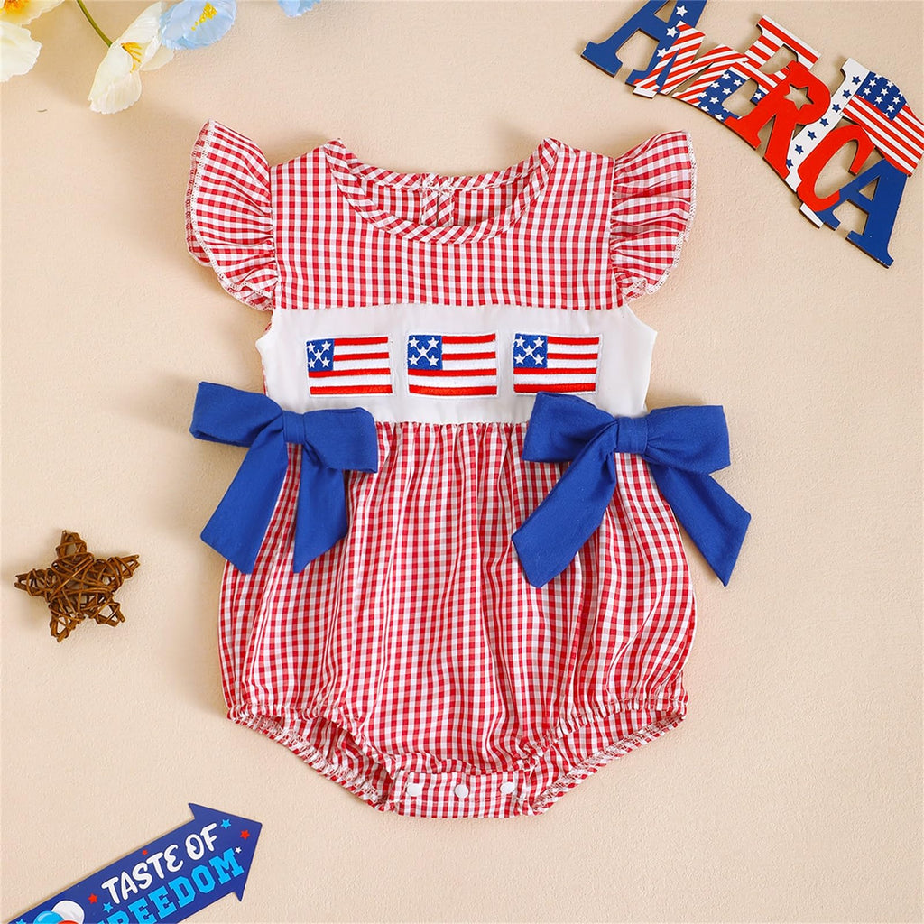 Baby Girl 4th of July Outfit American Flag Embroidery Bubble Romper Fourth of July Onesie Independence Day Outfits