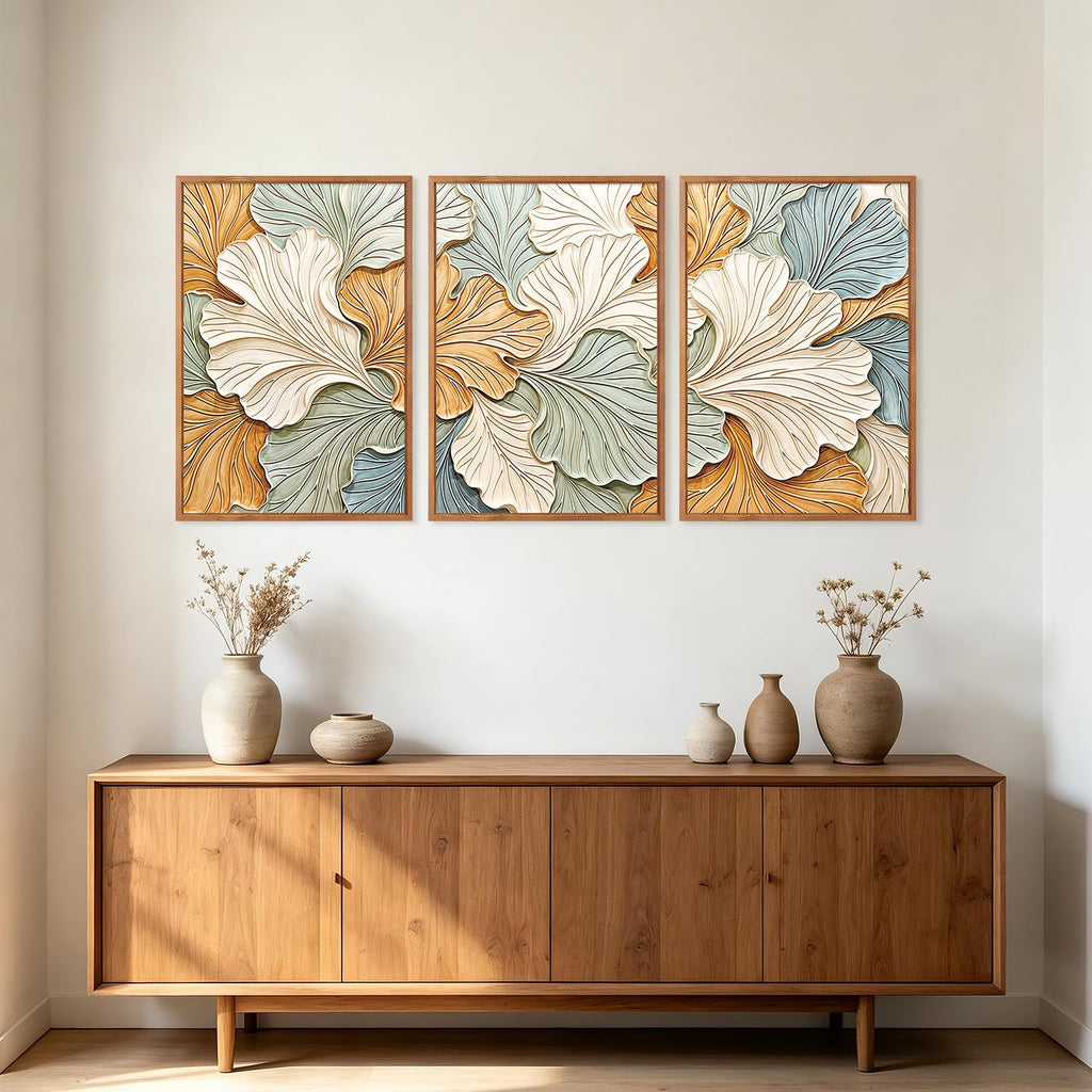 3D Large Ginkgo Leaf Wall Art, Neutral Boho Botanical Wall Decor