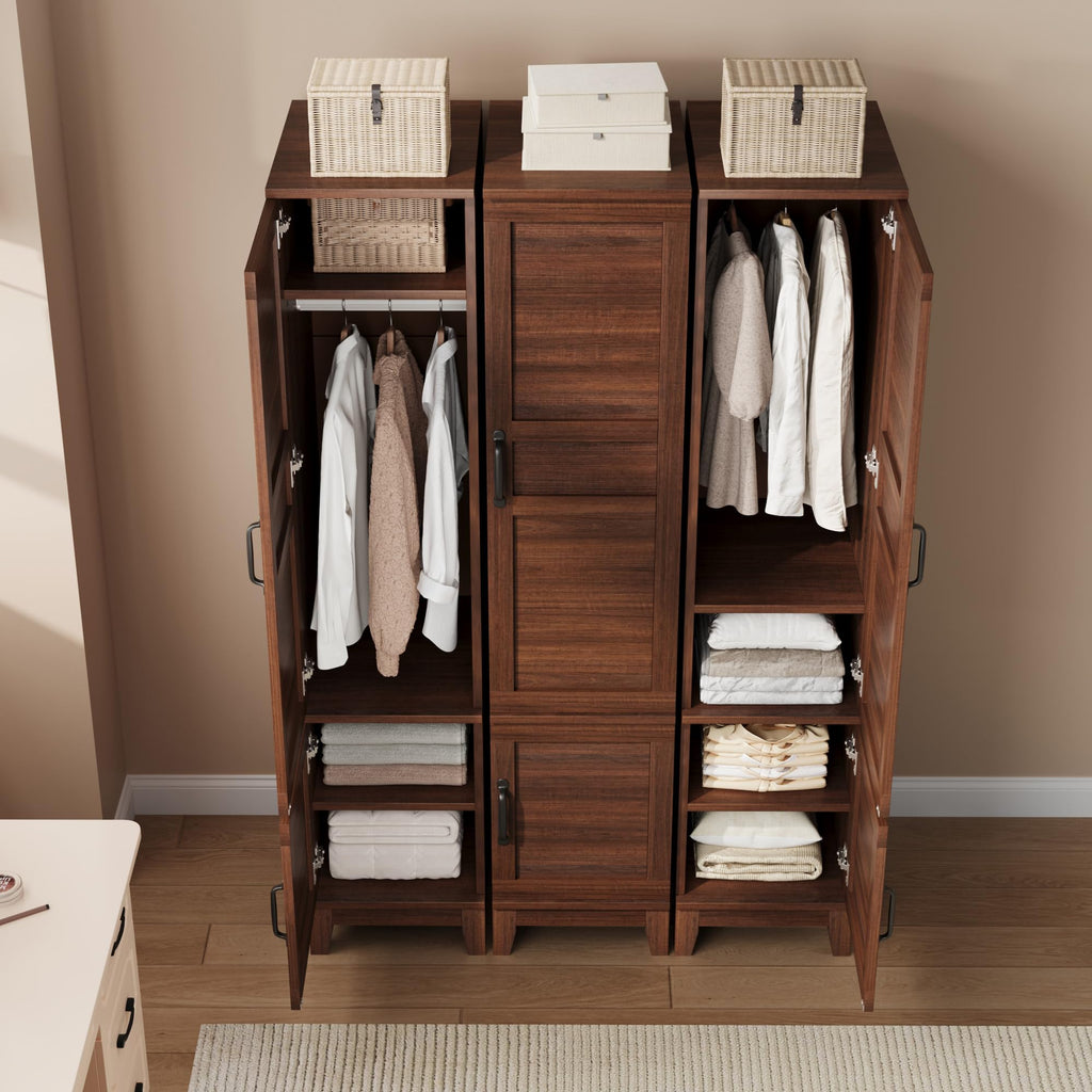 Armoire Wardrobe Closet with 2 Doors, Wooden Wardrobe Cabinet with Hanging Rod, 72 in Narrow Tall Clothing Armoire