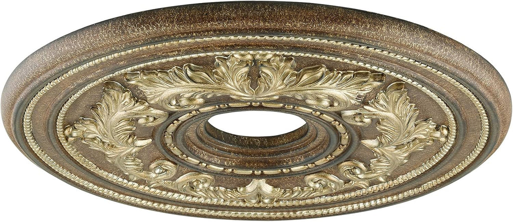 Ceiling Medallion, Hand Applied Venetian Patina with Giled Accents, 22.5"Dx1.5"H