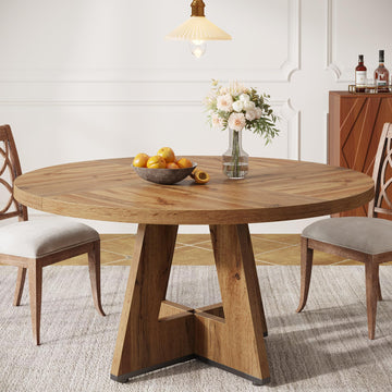 Farmhouse Dining Table, 47 Inch Round Dinner Table for 4, Rustic Round Dining Room Table Dining Room Living Room