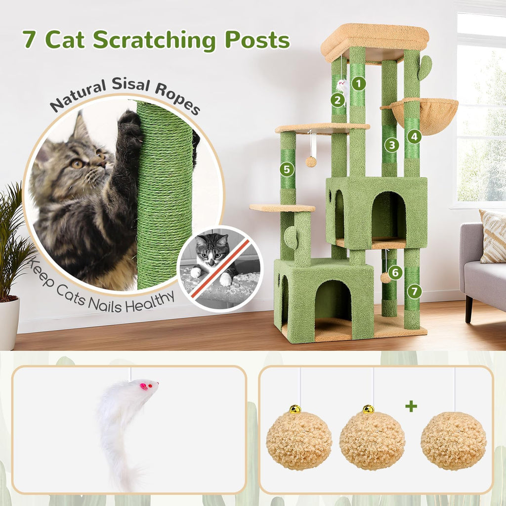 Heavy Duty Cactus Cat Trees for Big Cats Maine Coon, Green