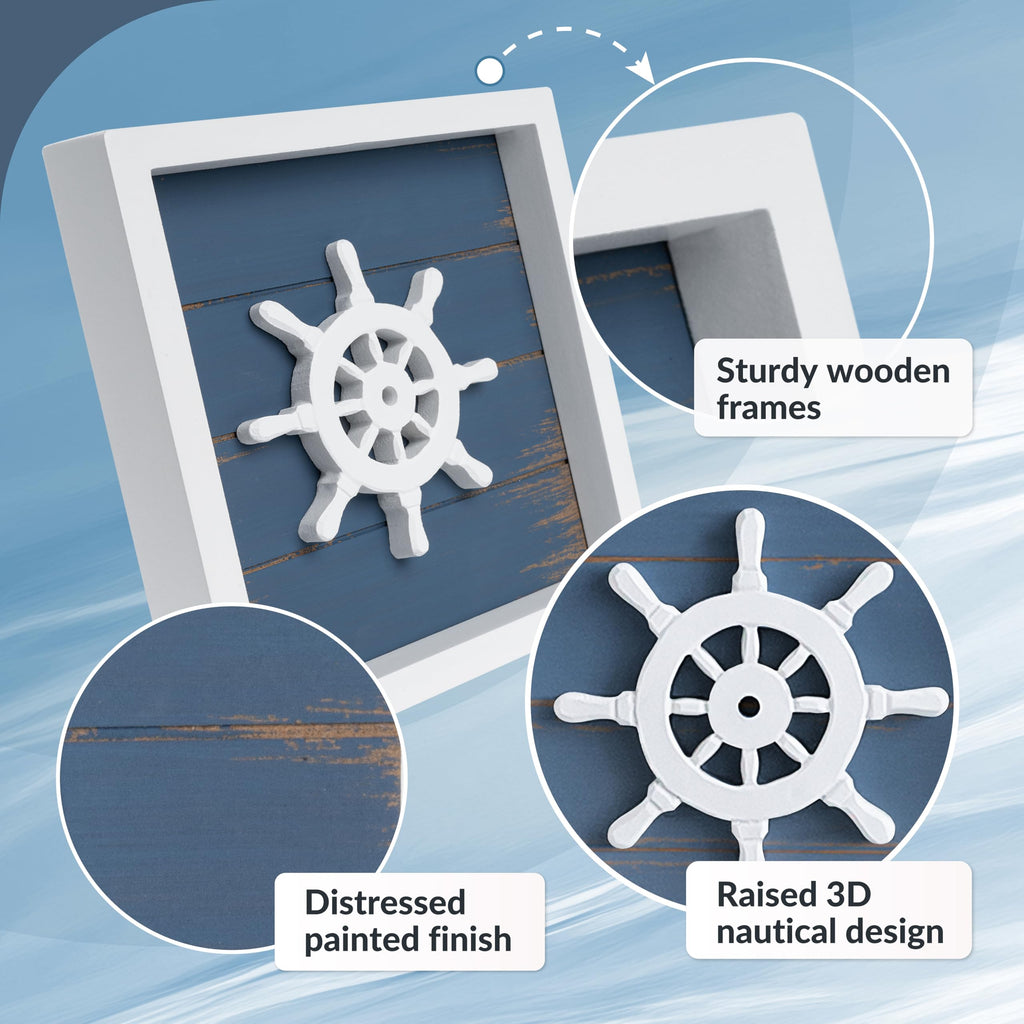 3d Nautical Wall Decor, Bathroom Wall Art, Set of 3, Blue