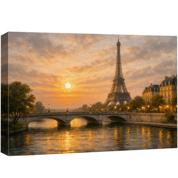 Canvas Print Wall Paris Eiffel Tower Sunset over the Seine River Cityscape Photography Realism Chic Landscape