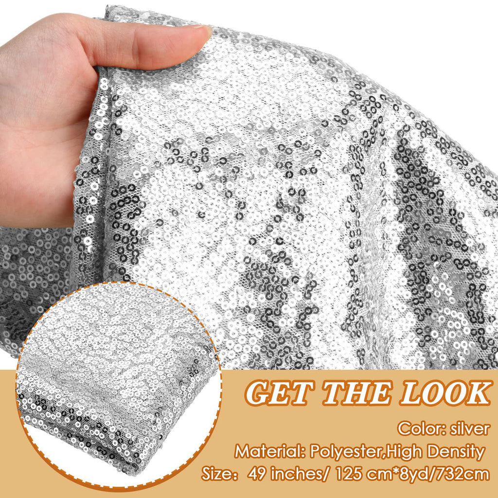 Shiyago 8 Yards Silver Sequin Fabric, 49 Inch Wide Glitter Fabric for Dress