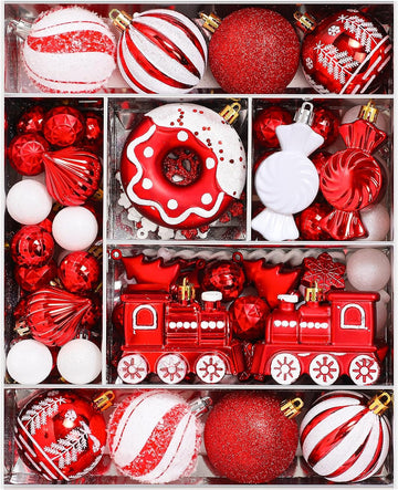 Christmas Balls Ornaments Set, Shatterproof Plastic Decor - Set of 82