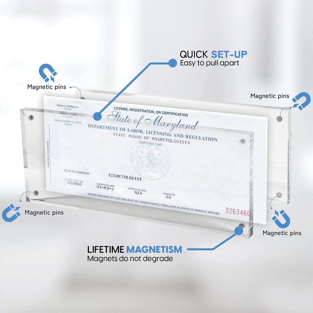 DuraClear 4x10 Acrylic Frame - Frameless Panoramic Photo & License Display - Sleek, Modern Design for Elegant Decor