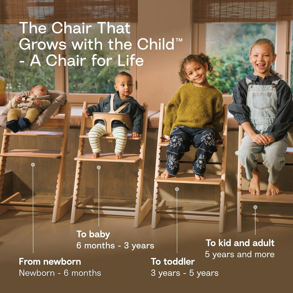 Tripp Trapp High Chair with Tray + Cushion, Natural Nordic Grey | Includes Chair, Baby Set, Removable Harness, Tray