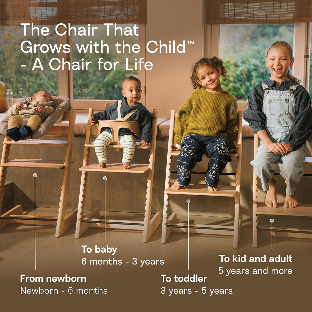 Tripp Trapp High Chair with Tray and Cushion, Natural/Nordic Grey | Includes Chair, Baby Set, Removable Harness