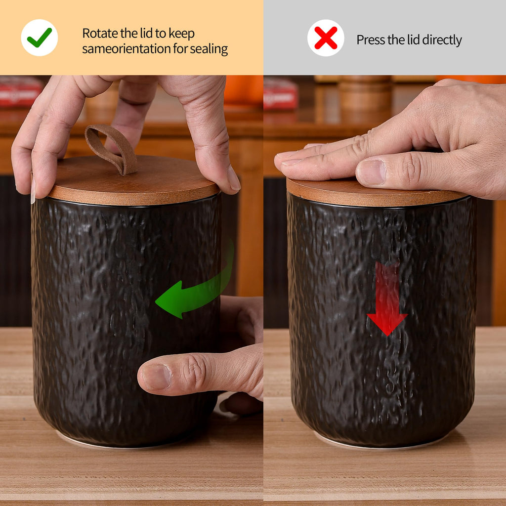 Black Stone Ceramic Canister with Bamboo Lid, 3-Piece Airtight Jars