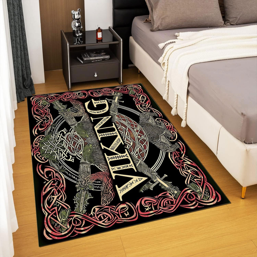 Traditional Nordic Viking Symbols Area Rug Living Room Bedroom Rugs Washable Carpet, Soft Fluffy Runner, Non