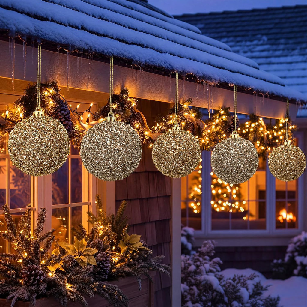 8 Pack 6" Large Christmas Ball Ornament Outdoor Glitter Sequin Decor
