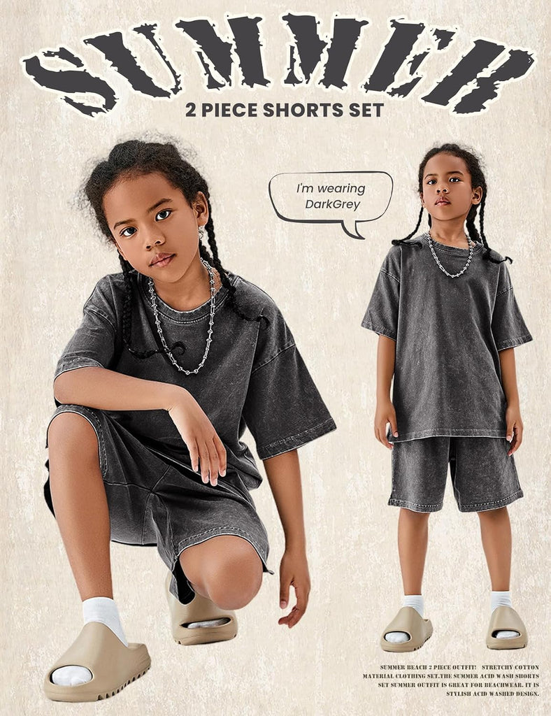 Boys Summer Outfits Acid Wash Short Sets 2 Piece Matching Clothes Set