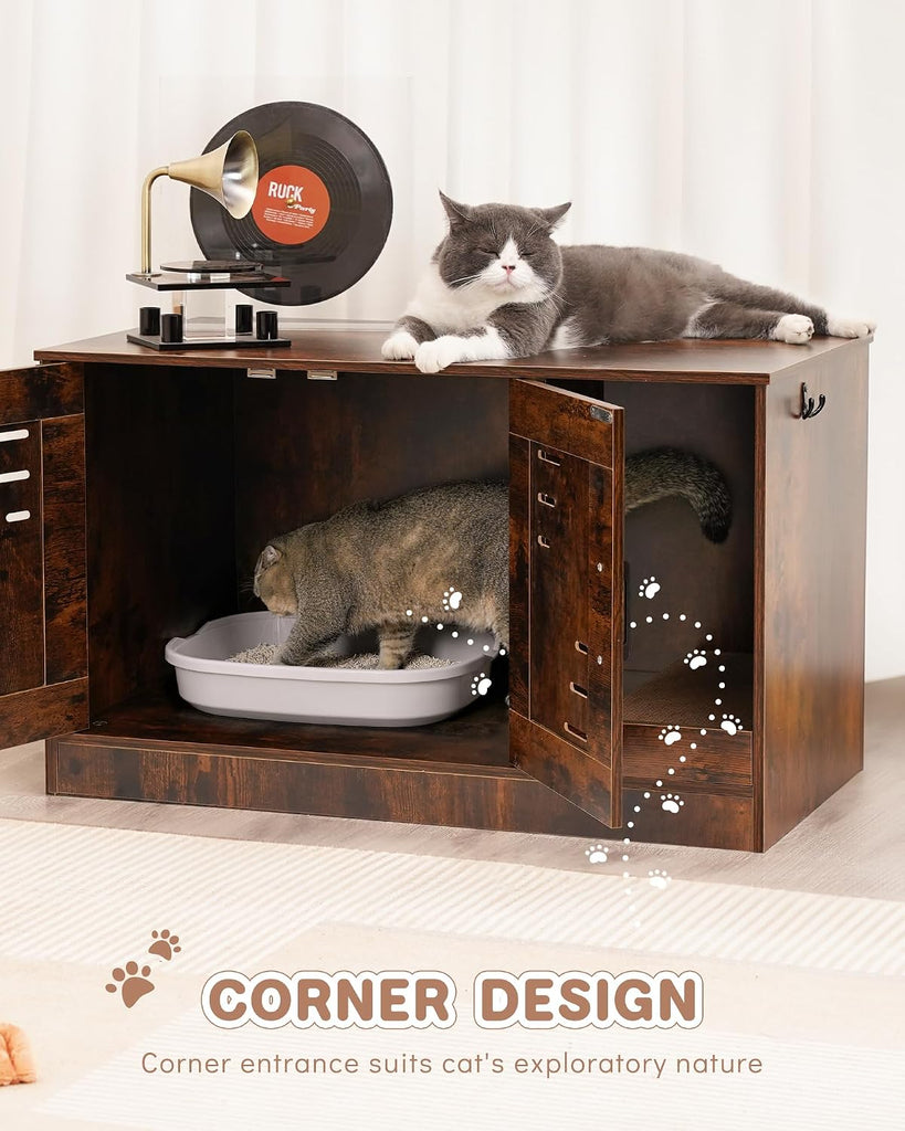 34-Inch Cat Litter Box Enclosure Furniture with Scratch Pad