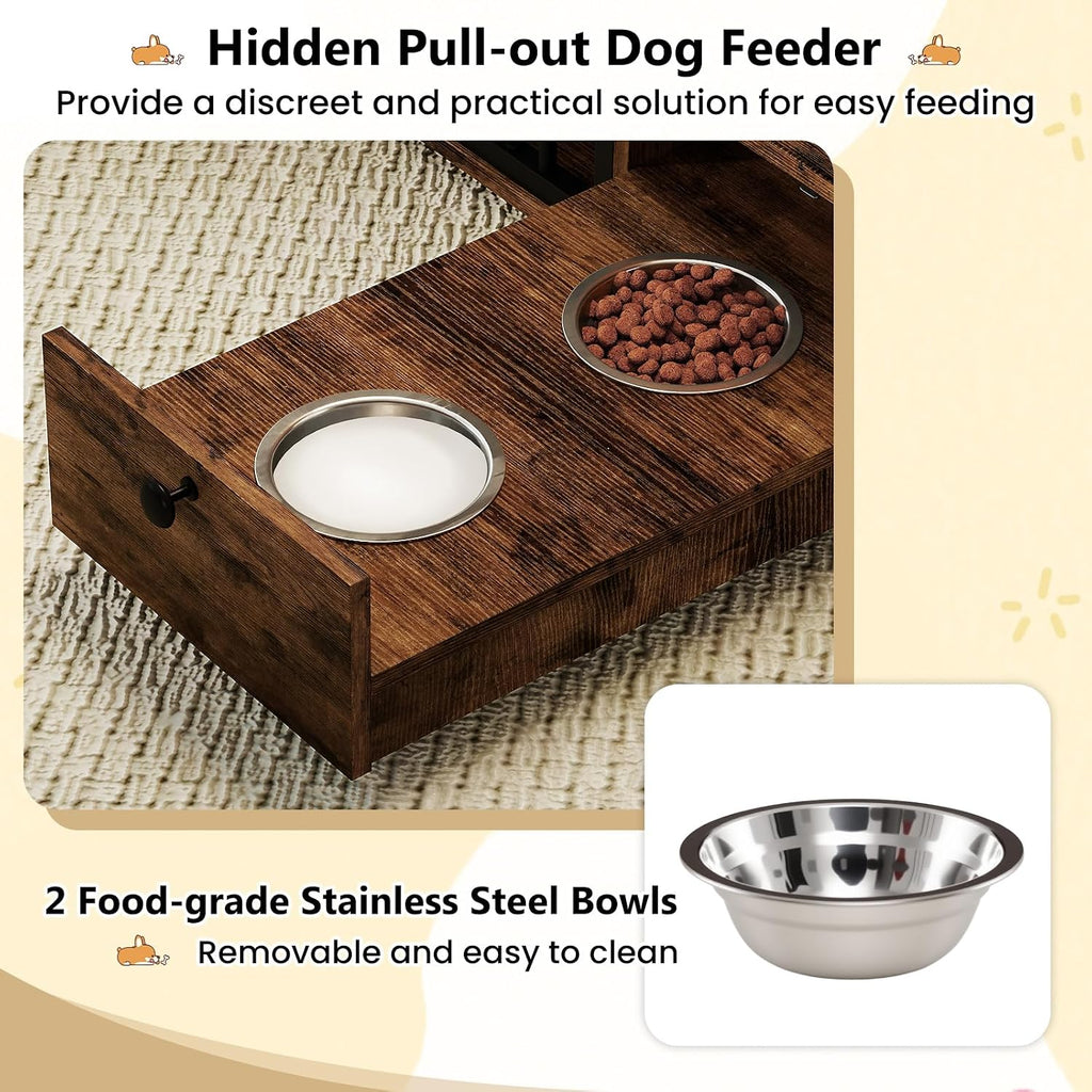 47.5" Heavy Duty Dog Crate Furniture with Bowl & Storage Cabinet