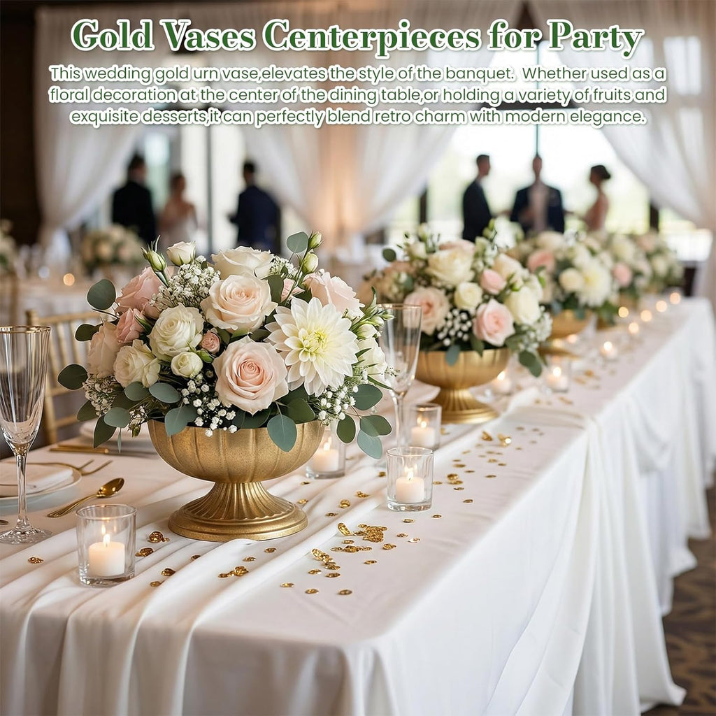 Vintage Gold Compote Vases 8.5" x 5.4" for Wedding Table Centerpieces | Antique Gold Metal Compote Bowl, Stable