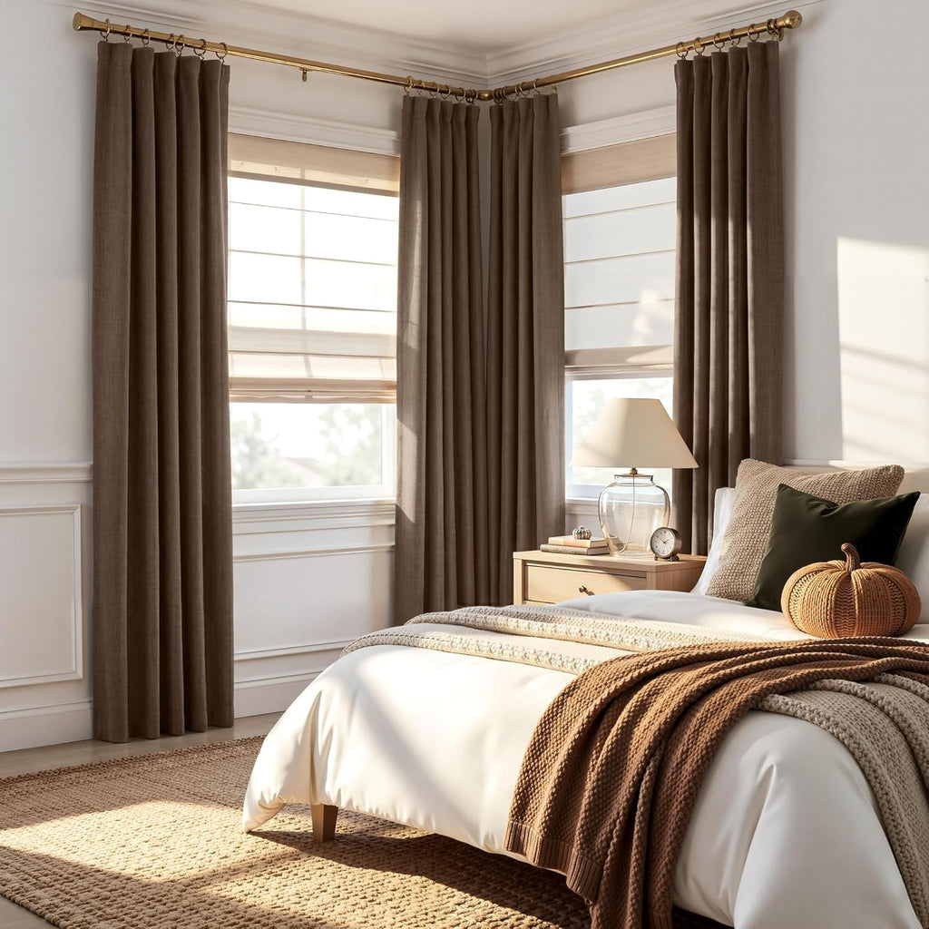 100% Blackout Linen Textured Curtains 108 inches Long, Thermal Insulating Privacy Energy Saving for Bedroom Living