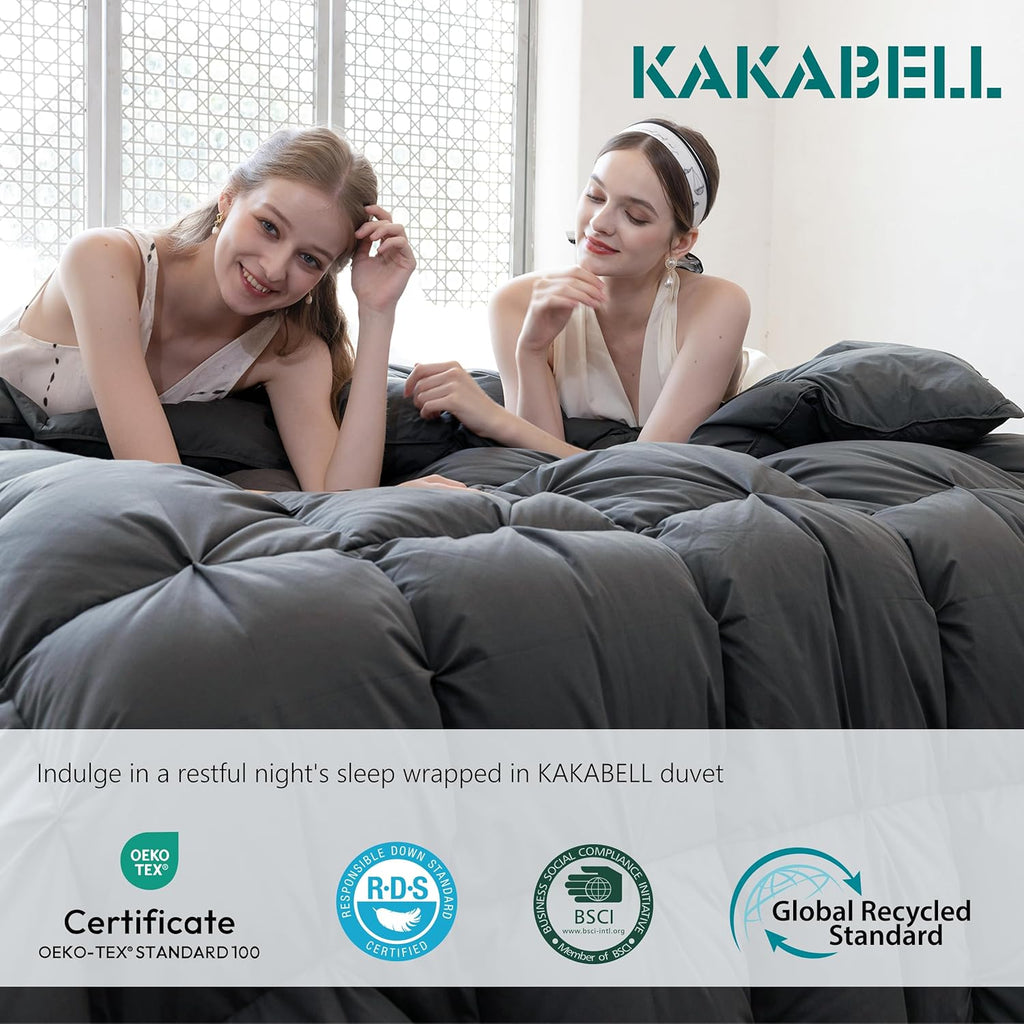 Pinch Pleat Goose Down Feathers Fiber Comforter Full/Queen All Season-Ultra Soft and Cozy Noiseless 