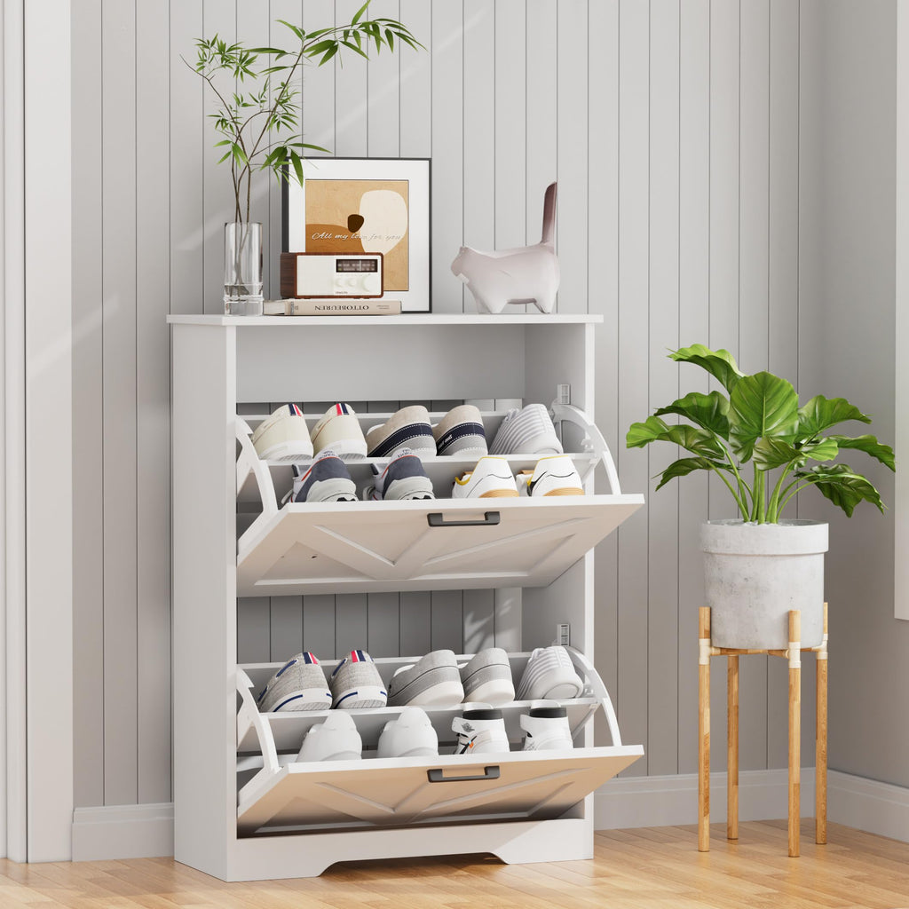 Farmhouse Shoe Cabinet, 2 Barn-Style Flip Drawers