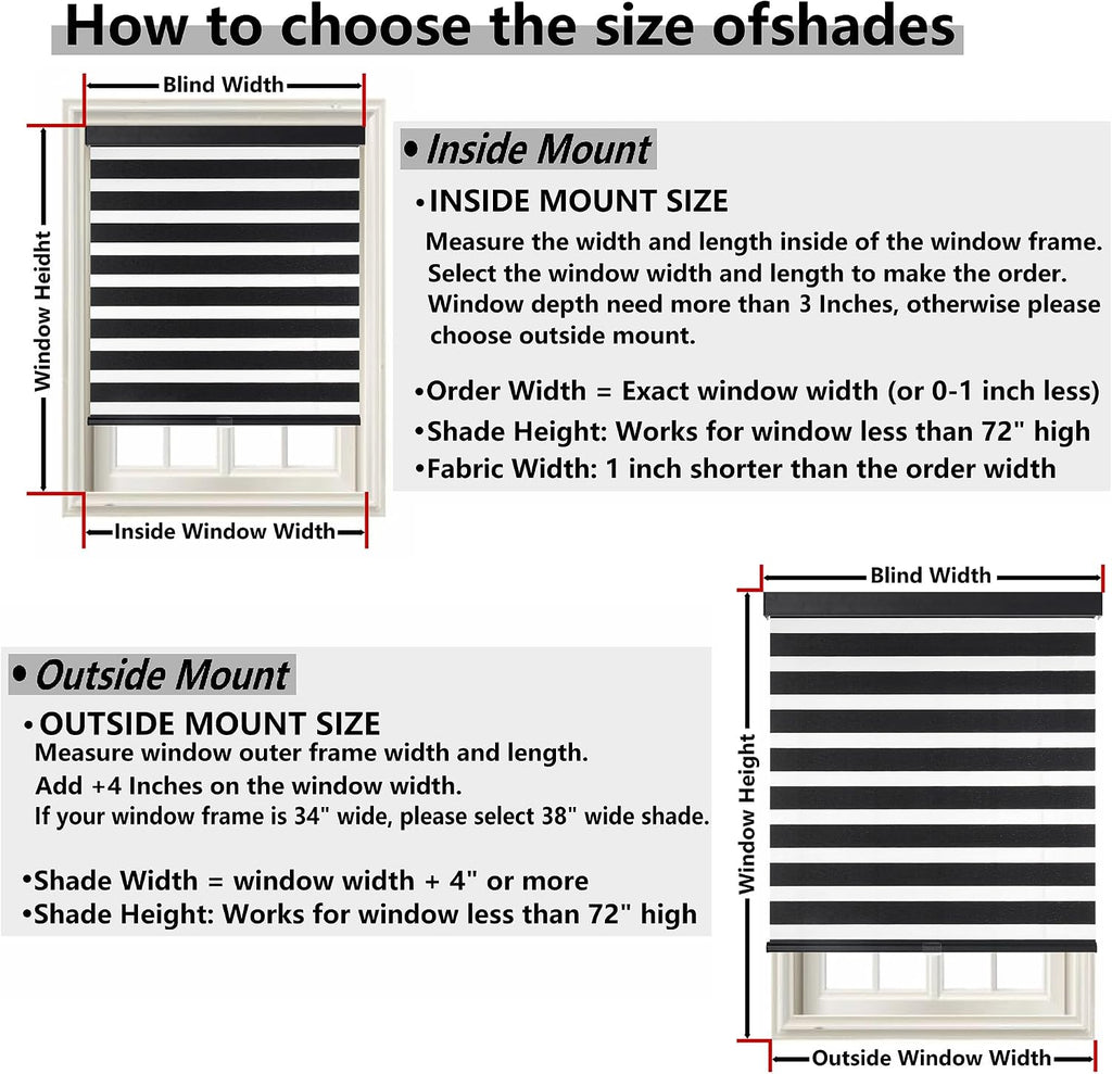 Cordless Zebra Blinds for Windows, Free-Stop Pull Down Roller Window Shades with Valance, Light Filtering Dual Layers