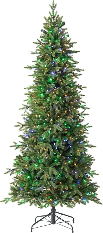 Kennedy Fir - Artificial Indoor Christmas Tree, Hinged Branches, Narrow Profile, Holiday Décor. LED Color Changing