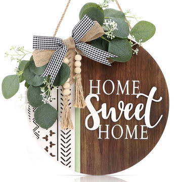 3D Welcome Front Door Wreath Porch Decor, Wooden Home Sweet Home Boho Outdoor Sign Hanging, Farmhouse Aztec Wall Sign