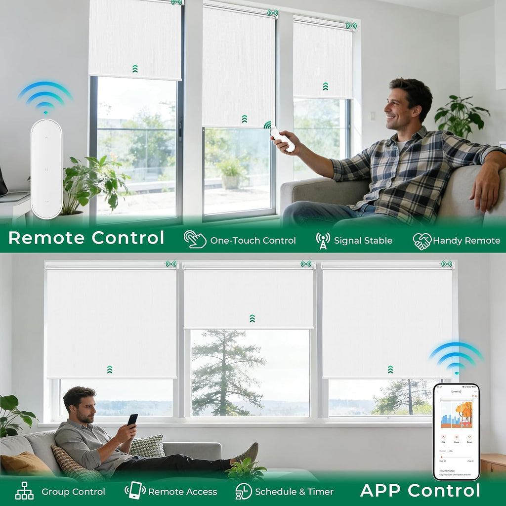 Smart Motorized Blinds with Remote | Zigbee Blackout Roller Shades, No Hub Needed, Alexa & App Controlled for Indoor