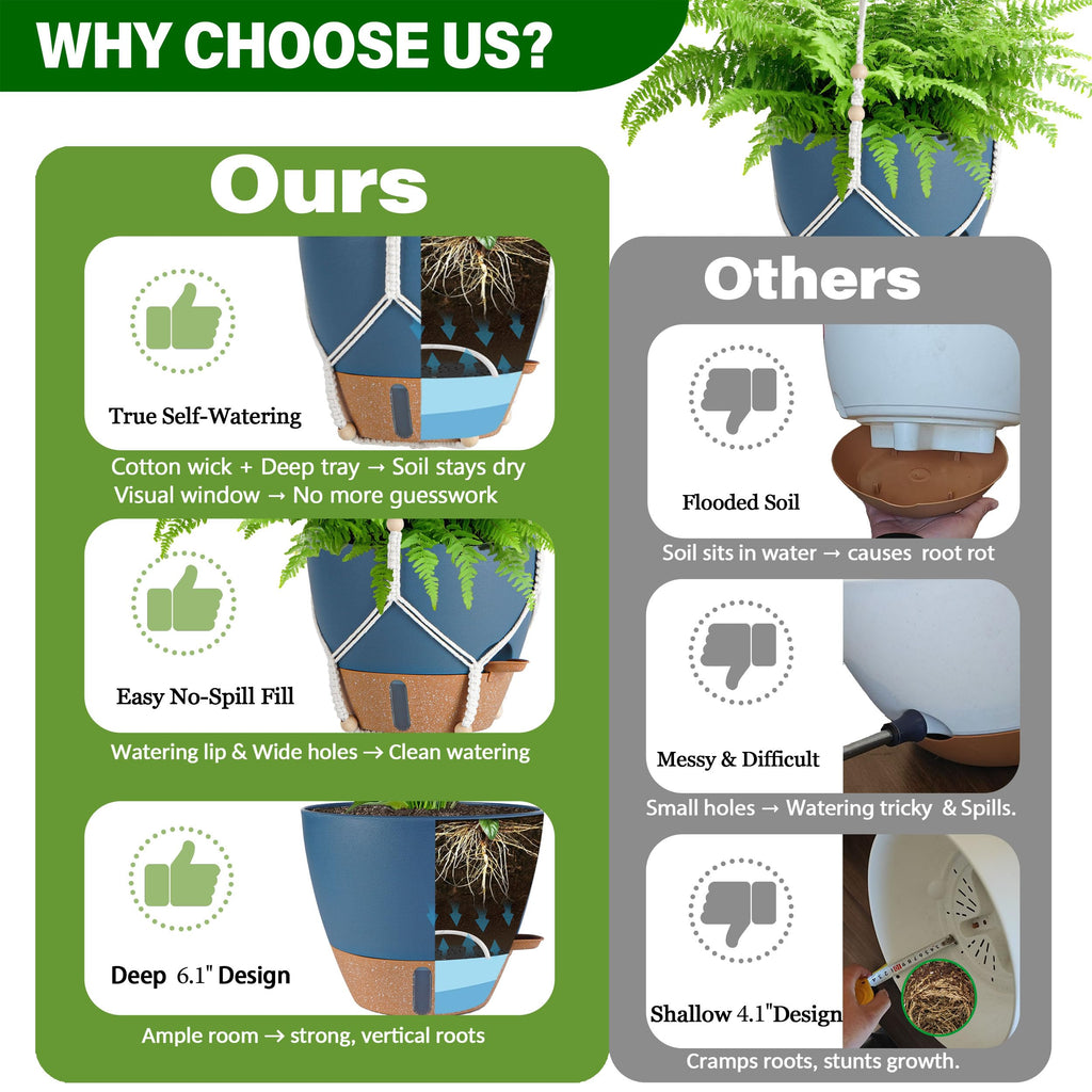 10 Inch Self Watering Hanging Planters for Indoor Plants, 2 Pack