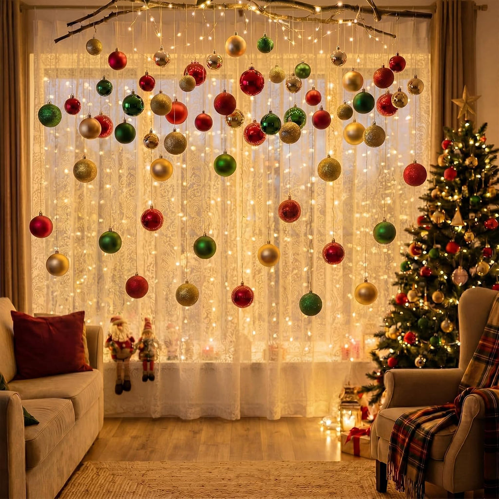 30 Pcs Christmas Ball with 300led Curtain Fairy Light Remote Control