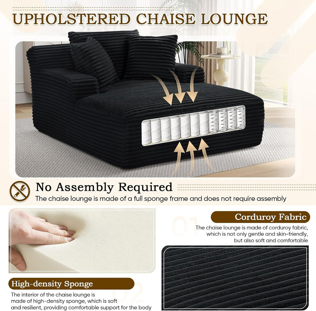 Oversized Chaise Lounge Chair Indoor,50" W Upholstered Corduroy Sofa with 3 Pillows,Comfy Fluffy Cloud Couch,Modern