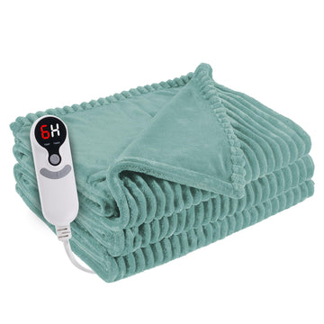 Electric Heated Blanket, Flannel, Twin 62x84in, Bean Green