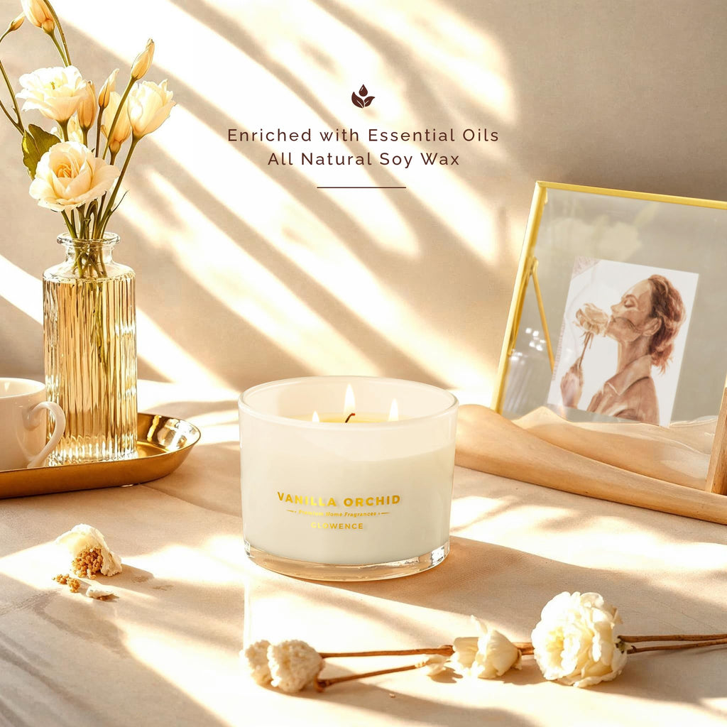 Luxury Vanilla Scented Candle - Large 3 Wick Jar Candle - Elegant Gift for Women & Men - 100% Natural Soy Wax - Up to