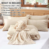 King Comforter Set 7 Pieces, Beige Tufted Bed in a Bag with Comforter and Sheets