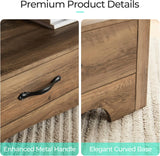 Farmhouse Coffee Table with Storage, Wood Coffee Table, Open Display Area and Storage Drawers with Metal Handles