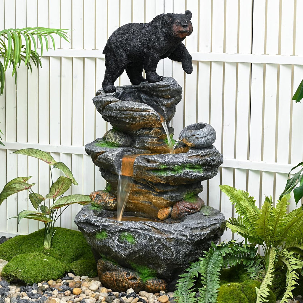 44" Outdoor Fountains and Waterfalls LED - Patio Water Fountains Outdoor for Outdoor Gardens Backyards Lawns Balconies