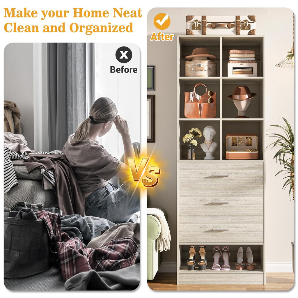 Closet System Organizer with 3 Drawers and Partition Storage, Freestanding Wardrobe Organizer Modular with Shoe